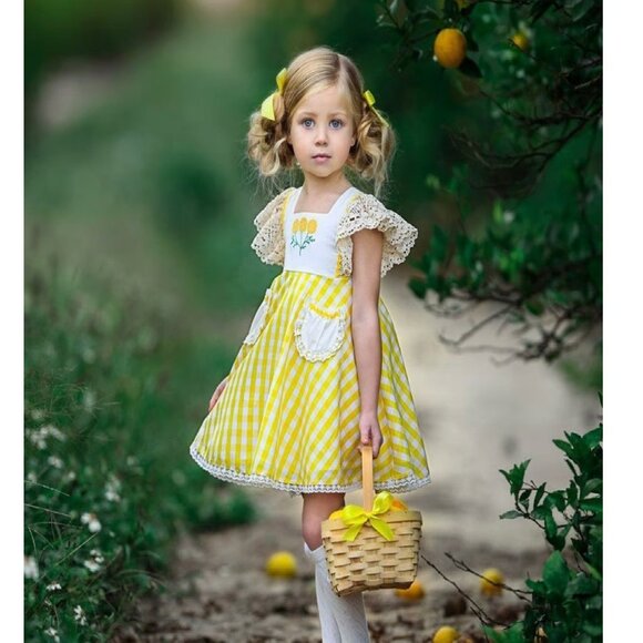 NWT Girls Dollcake You Are My Sunshine Yellow Gingham Embroidered Lace Dress  4